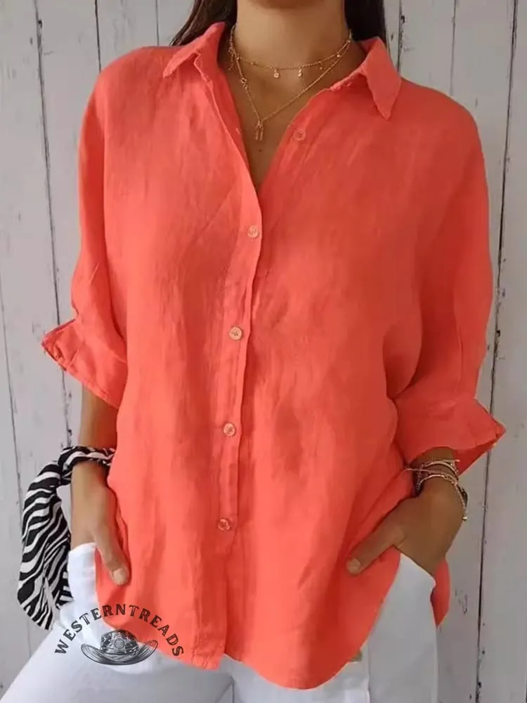 Women's  Cotton & Linen  Casual Tie-back  Shirt