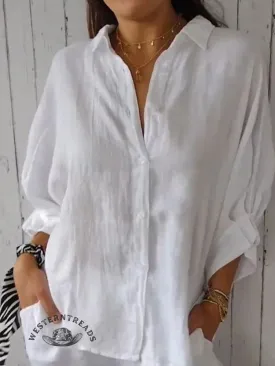 Women's  Cotton & Linen  Casual Tie-back  Shirt