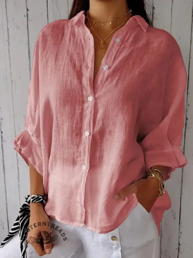 Women's  Cotton & Linen  Casual Tie-back  Shirt