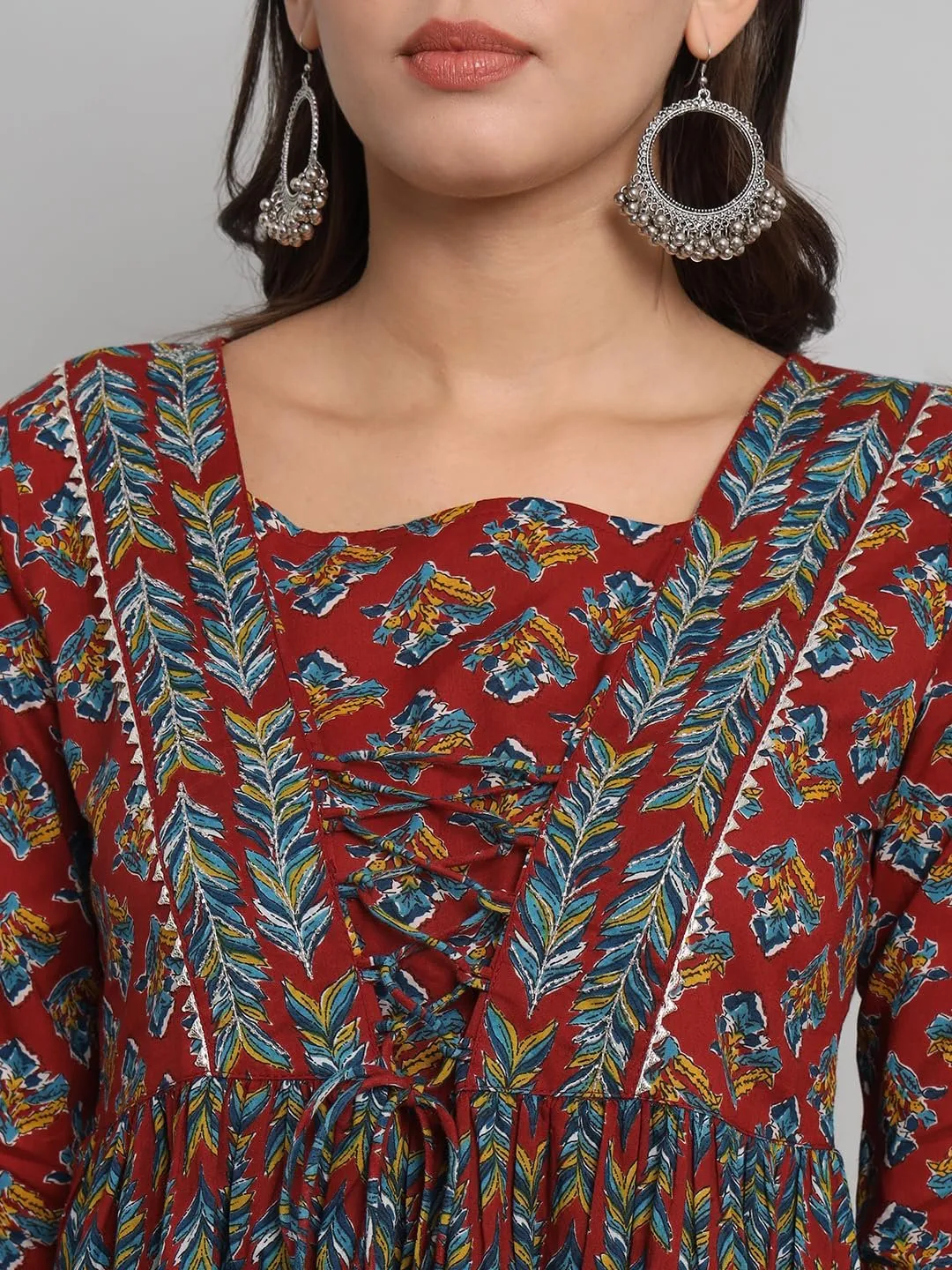 Women's Cotton Floral Printed Short Kurta with Hand Embroidery