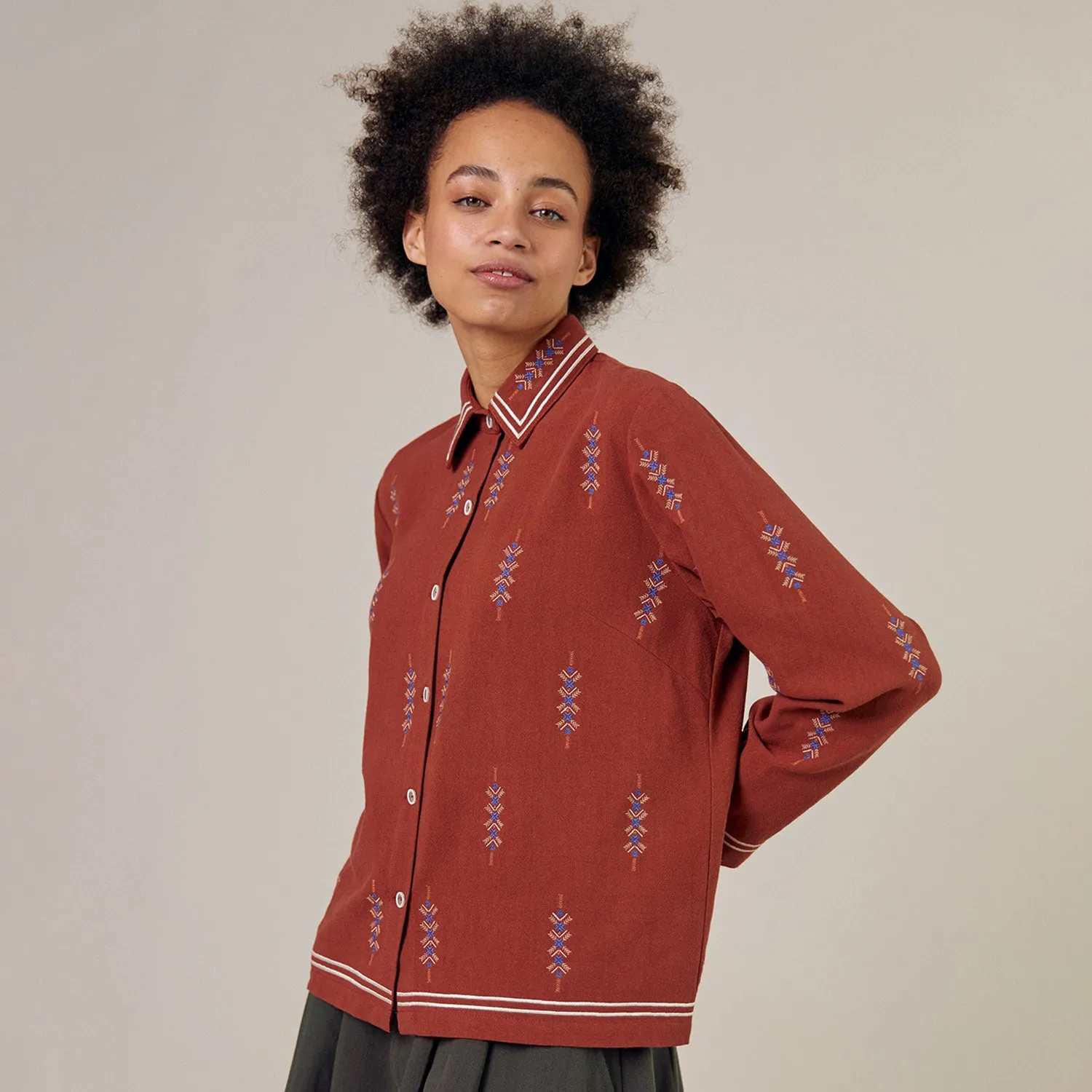 Womens Cotton/Linen Gin Shirt - Brick