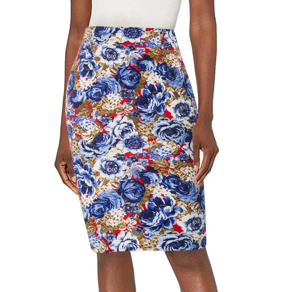 Women’s Fashion Pattern Hips-wrapped Bodycon Pencil Floral Skirt