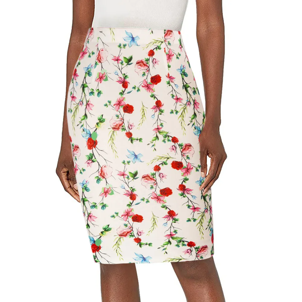 Women’s Fashion Pattern Hips-wrapped Bodycon Pencil Floral Skirt
