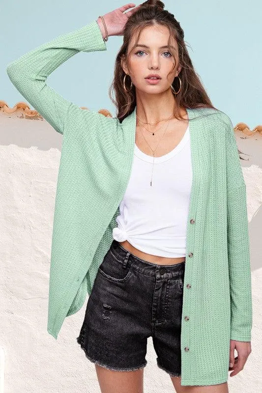 Womens Long Greta Waffle Cardigan