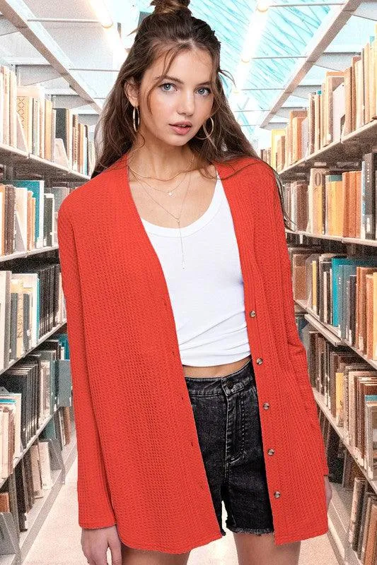 Womens Long Greta Waffle Cardigan