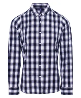 Womens Mulligan check cotton long sleeve shirt | White/Navy
