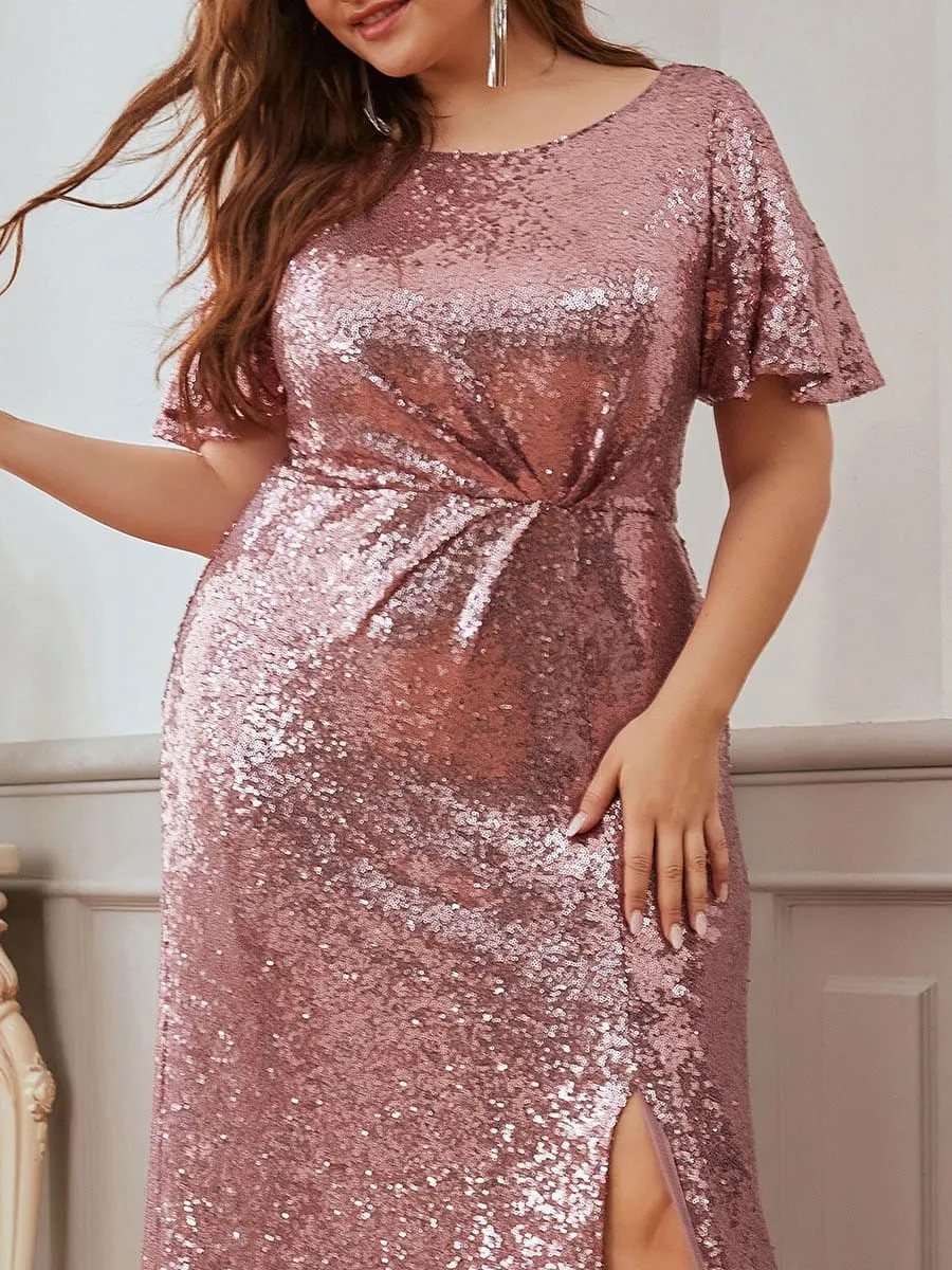 Women's Plus Size Sequin Gowns for Party with Side Split