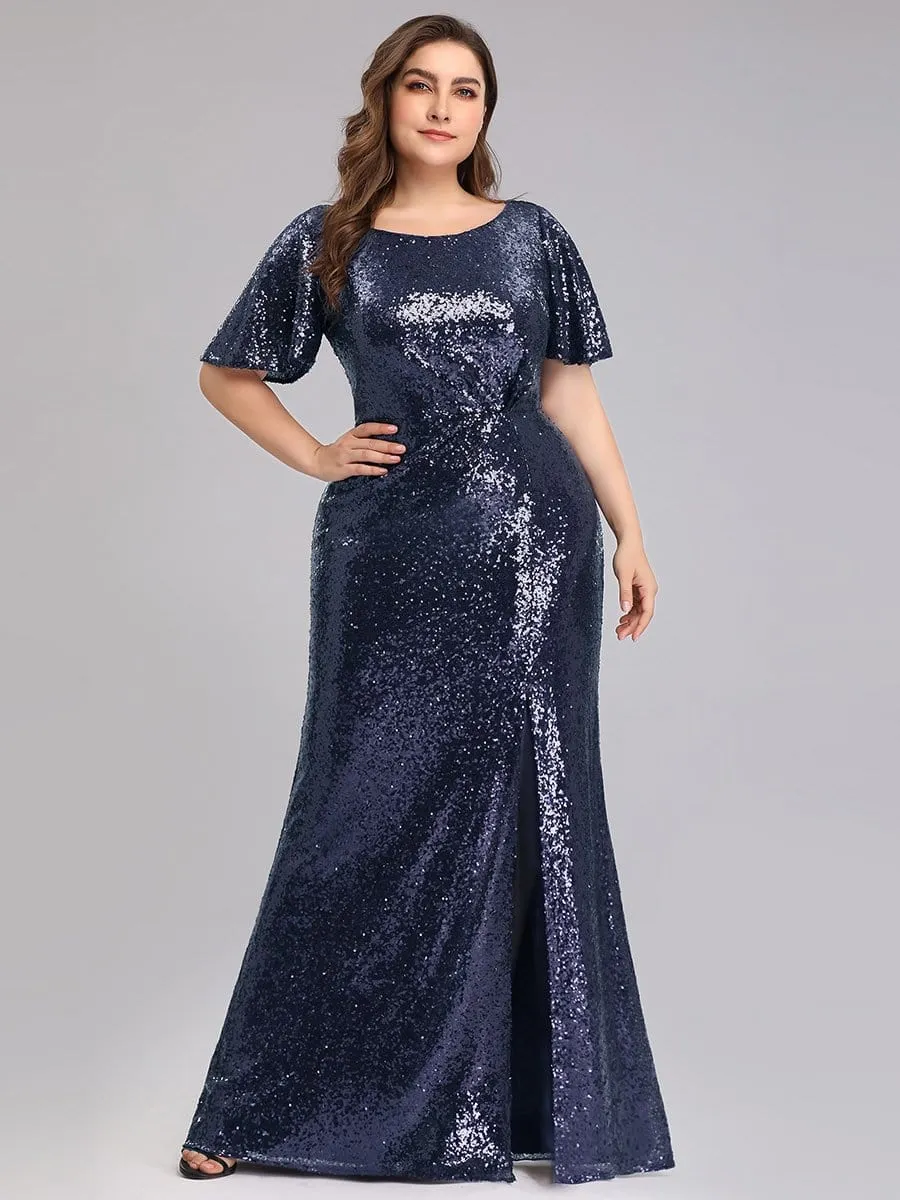 Women's Plus Size Sequin Gowns for Party with Side Split