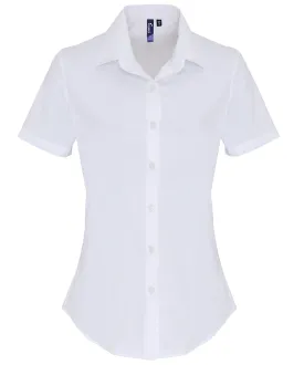 Womens stretch fit cotton poplin short sleeve blouse | White