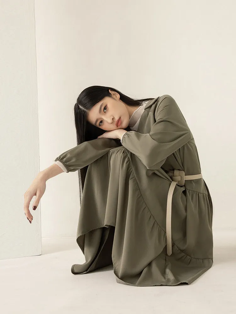 Wrinkle Free V-Neck Collar Tiered Long Dress