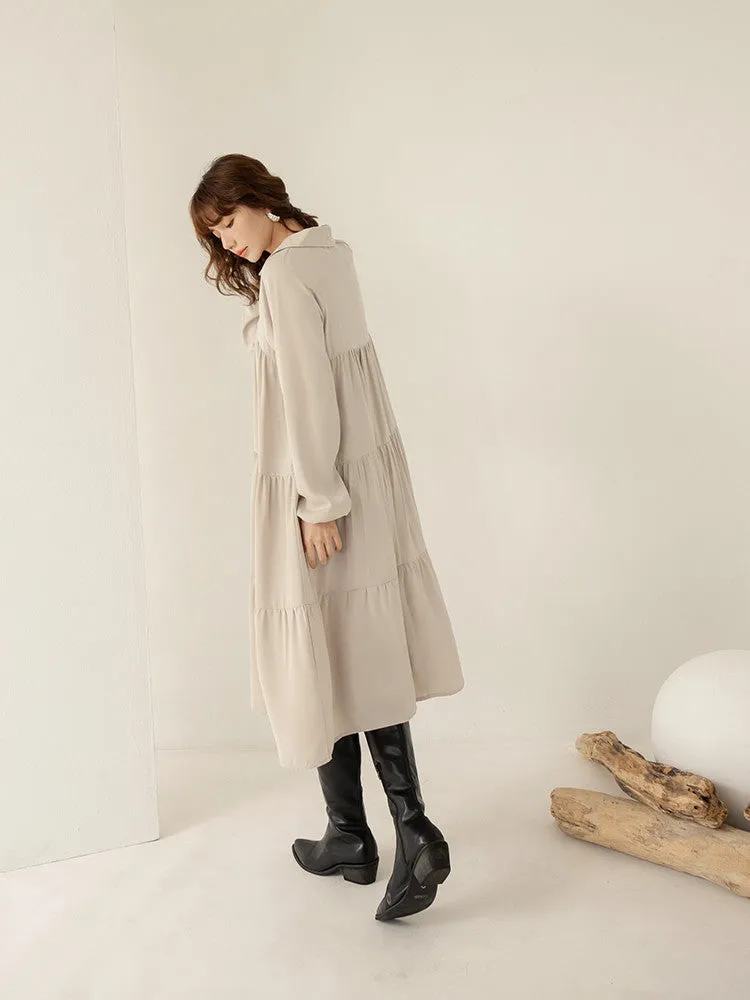Wrinkle Free V-Neck Collar Tiered Long Dress