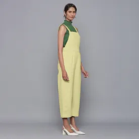 Yellow Pistachio Warm Cotton Corduroy Midi Dungaree Jumpsuit